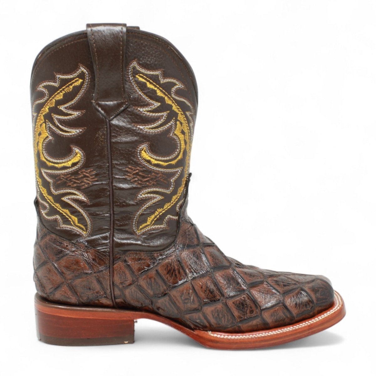 Men's Square Pirarucu Engraved Boot-Honey