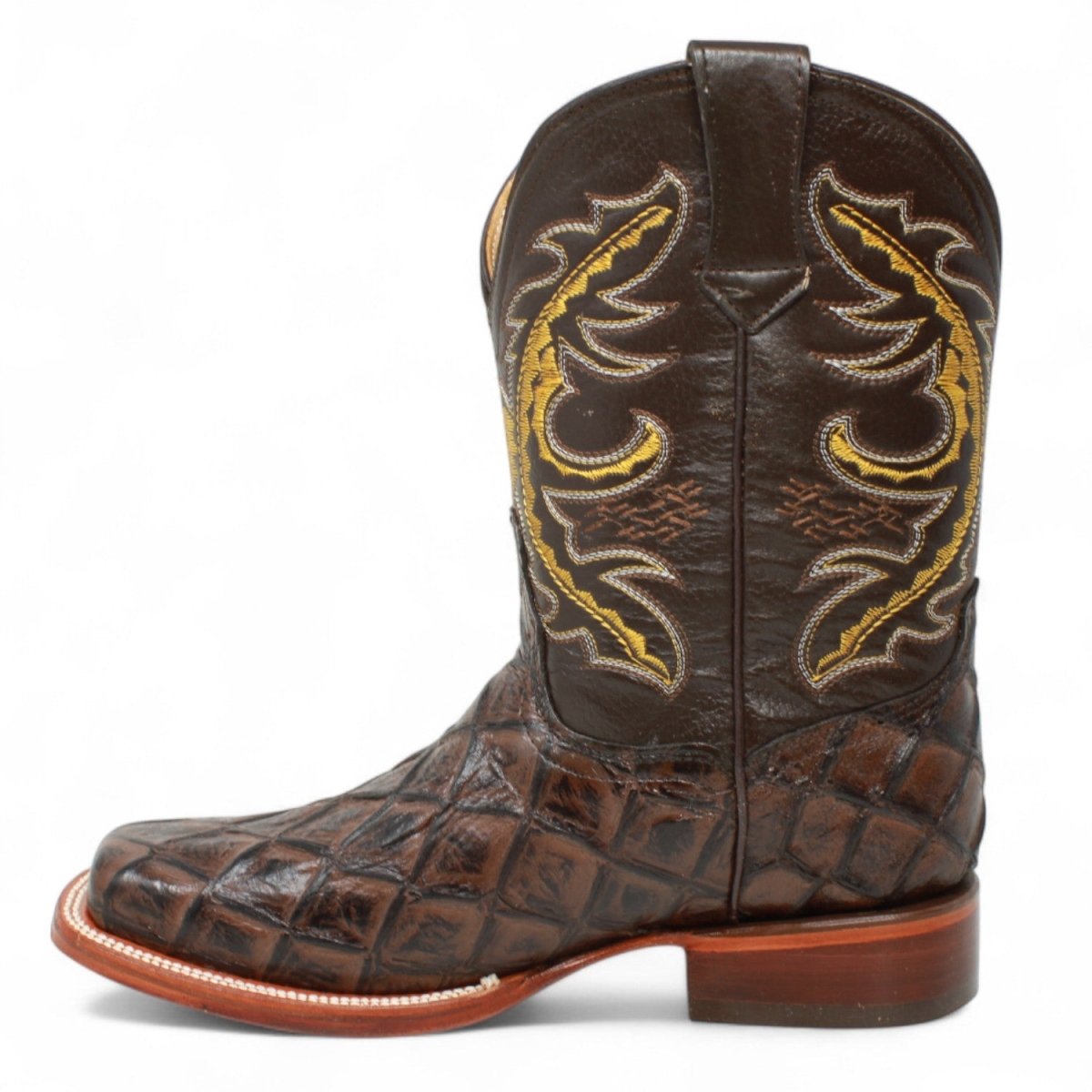 Men's Square Pirarucu Engraved Boot-Honey
