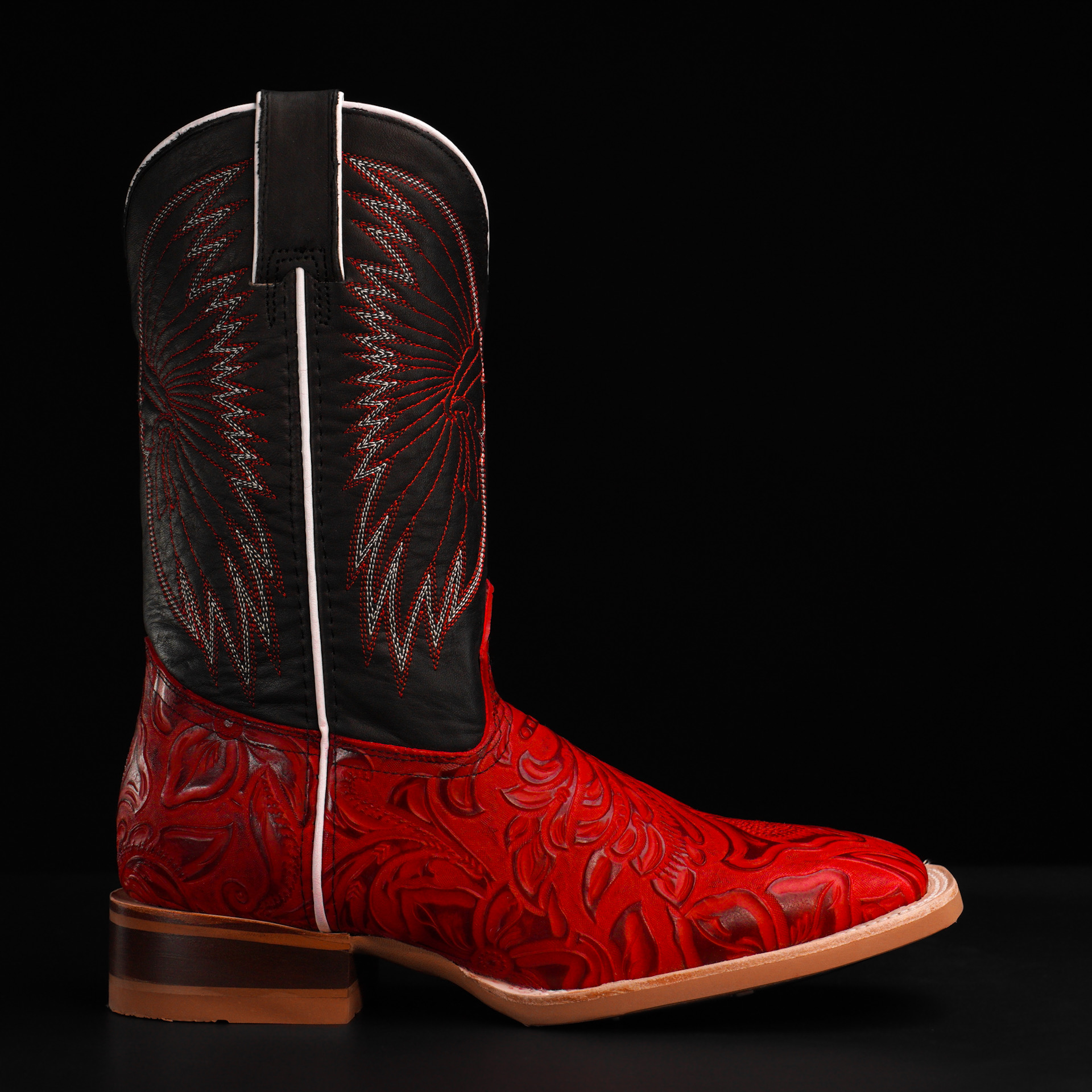 Red Hand Tooled Square Toe Boots