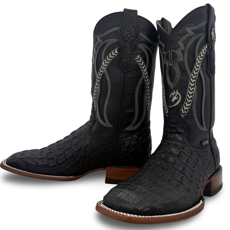 Black Croc Round Toe Cowboy Boots