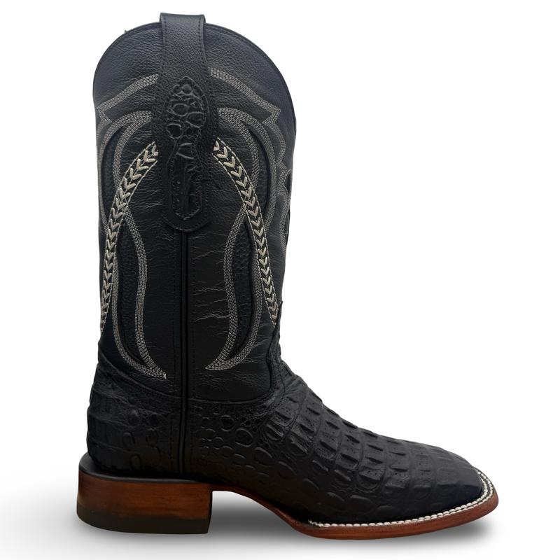 Black Croc Round Toe Cowboy Boots