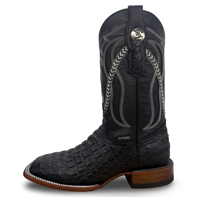 Black Croc Round Toe Cowboy Boots