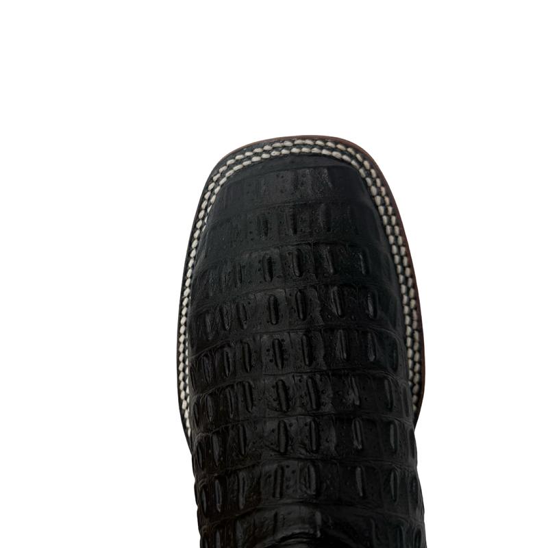 Black Croc Round Toe Cowboy Boots