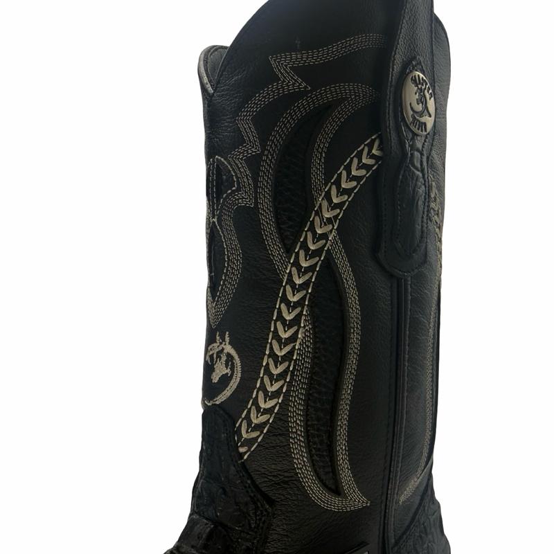 Black Croc Round Toe Cowboy Boots