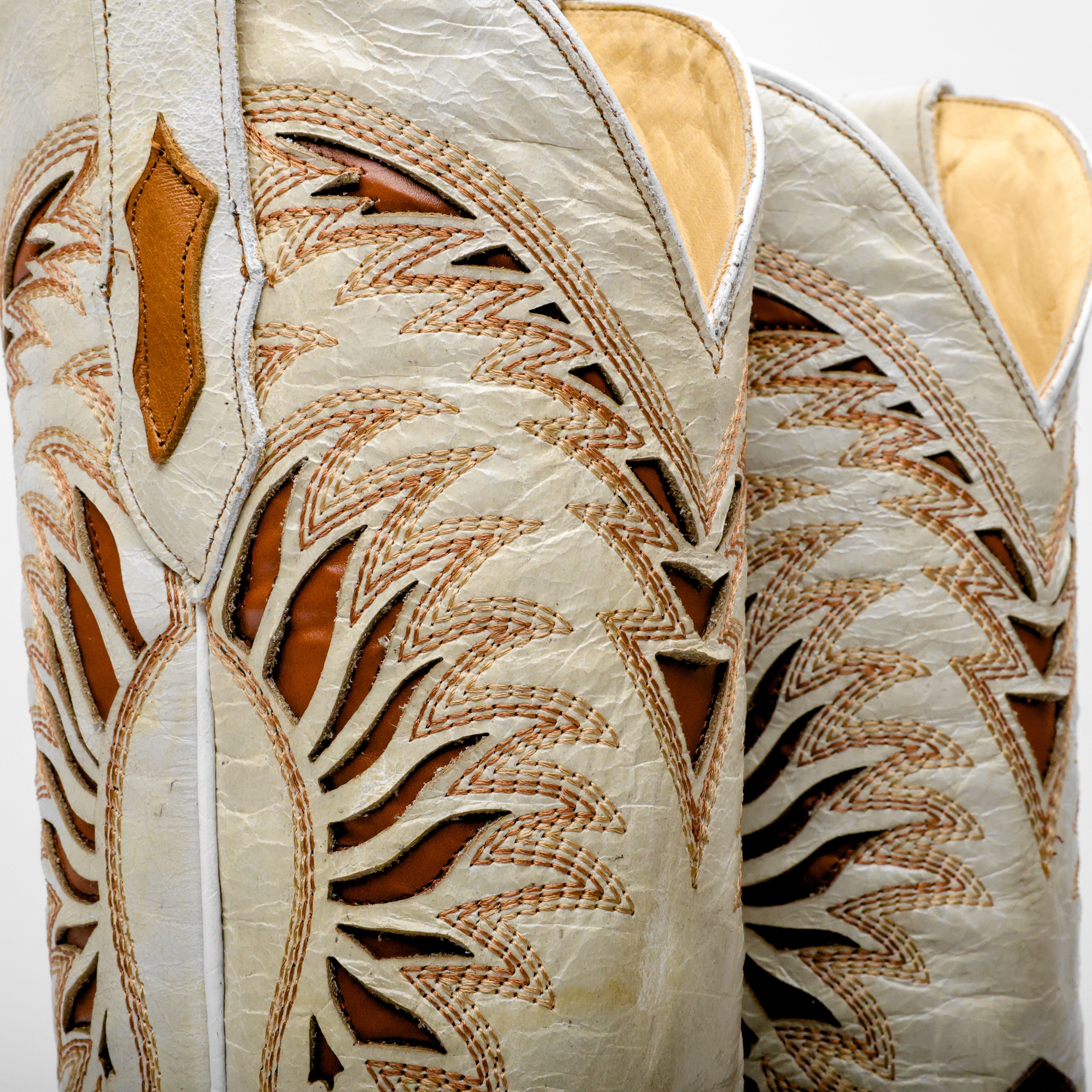 Tan Basketweave Leather Square Toe Boots