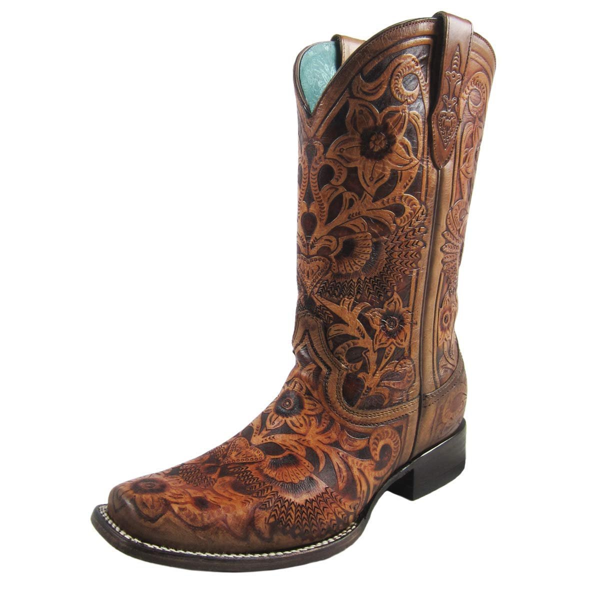 Women's Hand Tooled Square Toe Western Boot