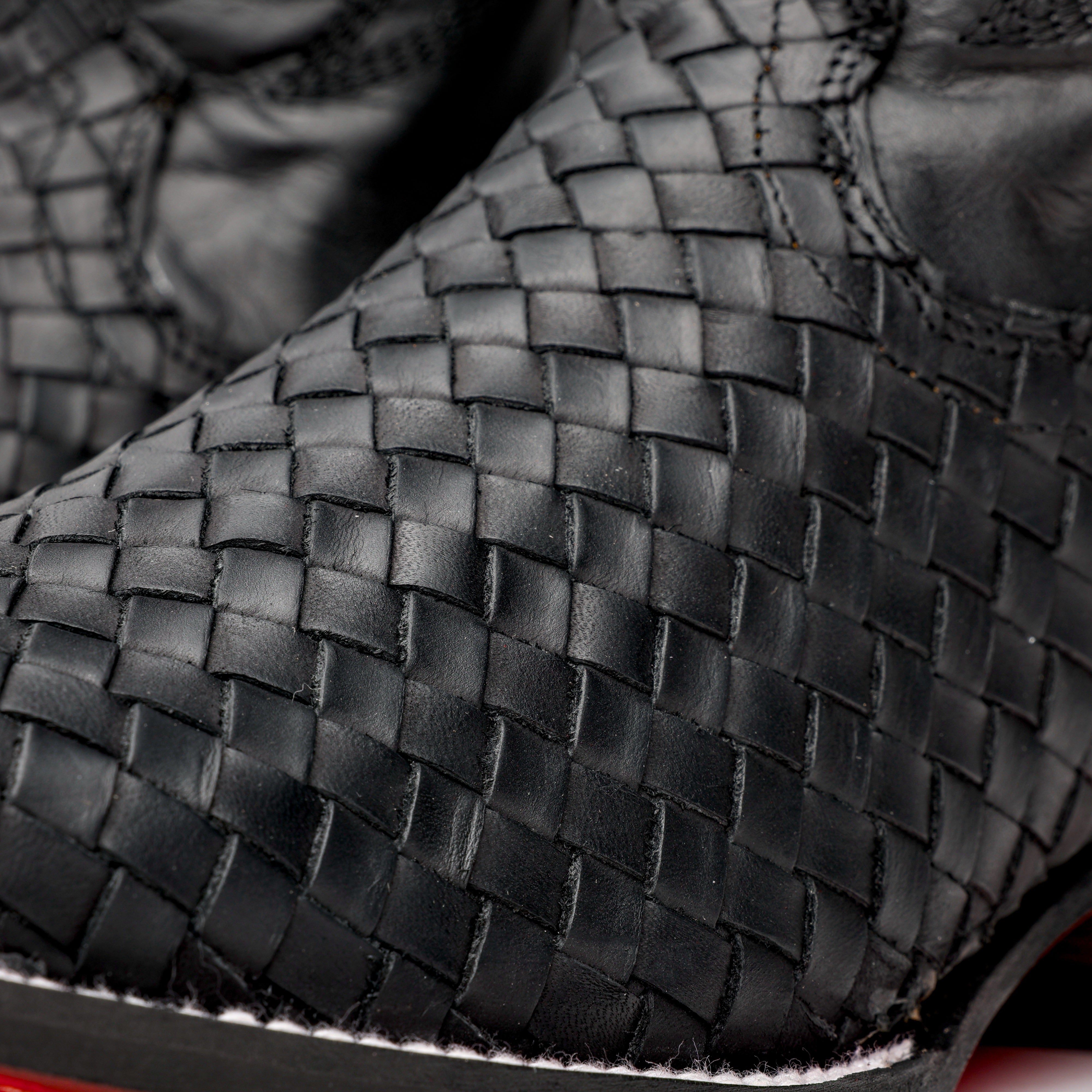 Black Basketweave Leather Square Toe Boots