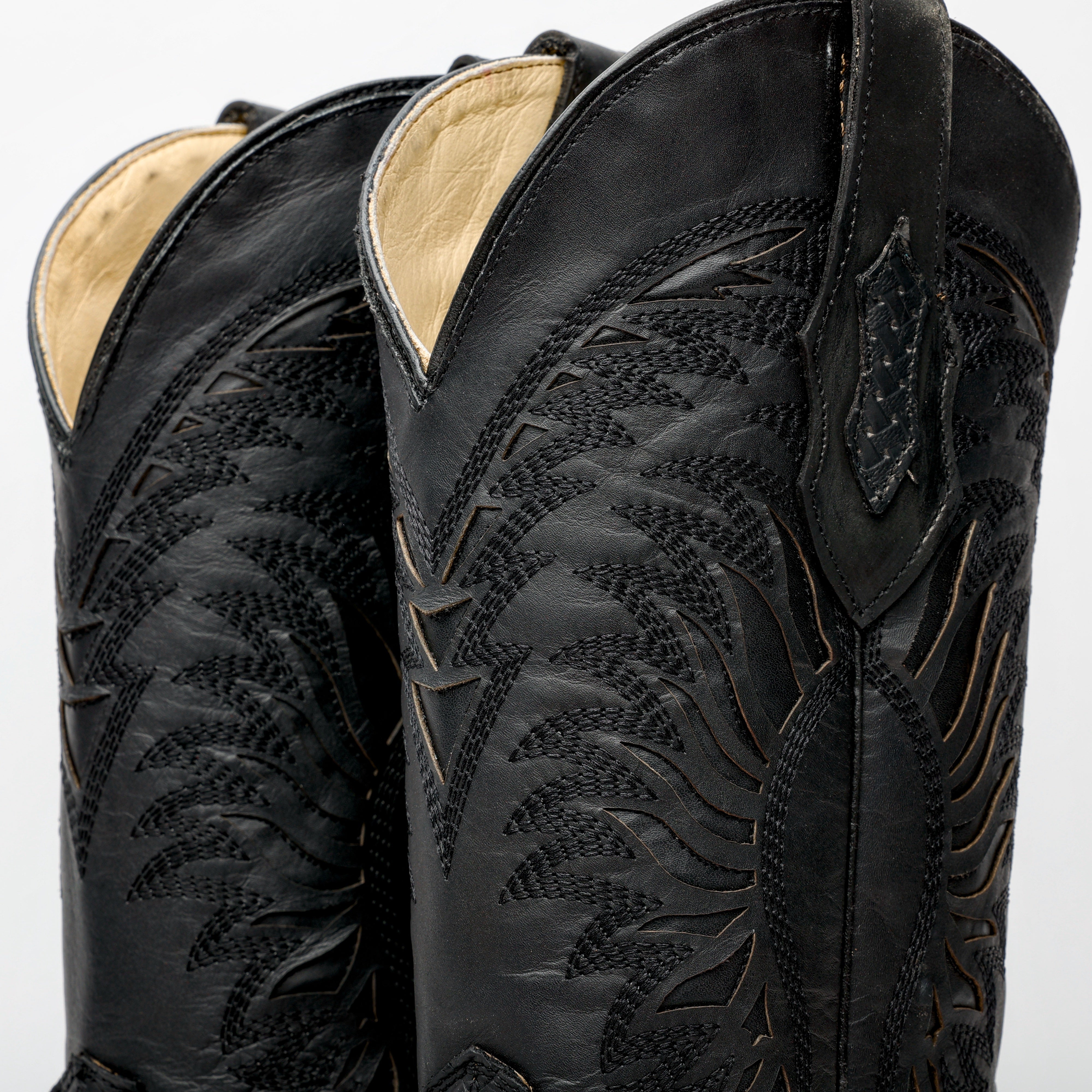 Black Basketweave Leather Square Toe Boots