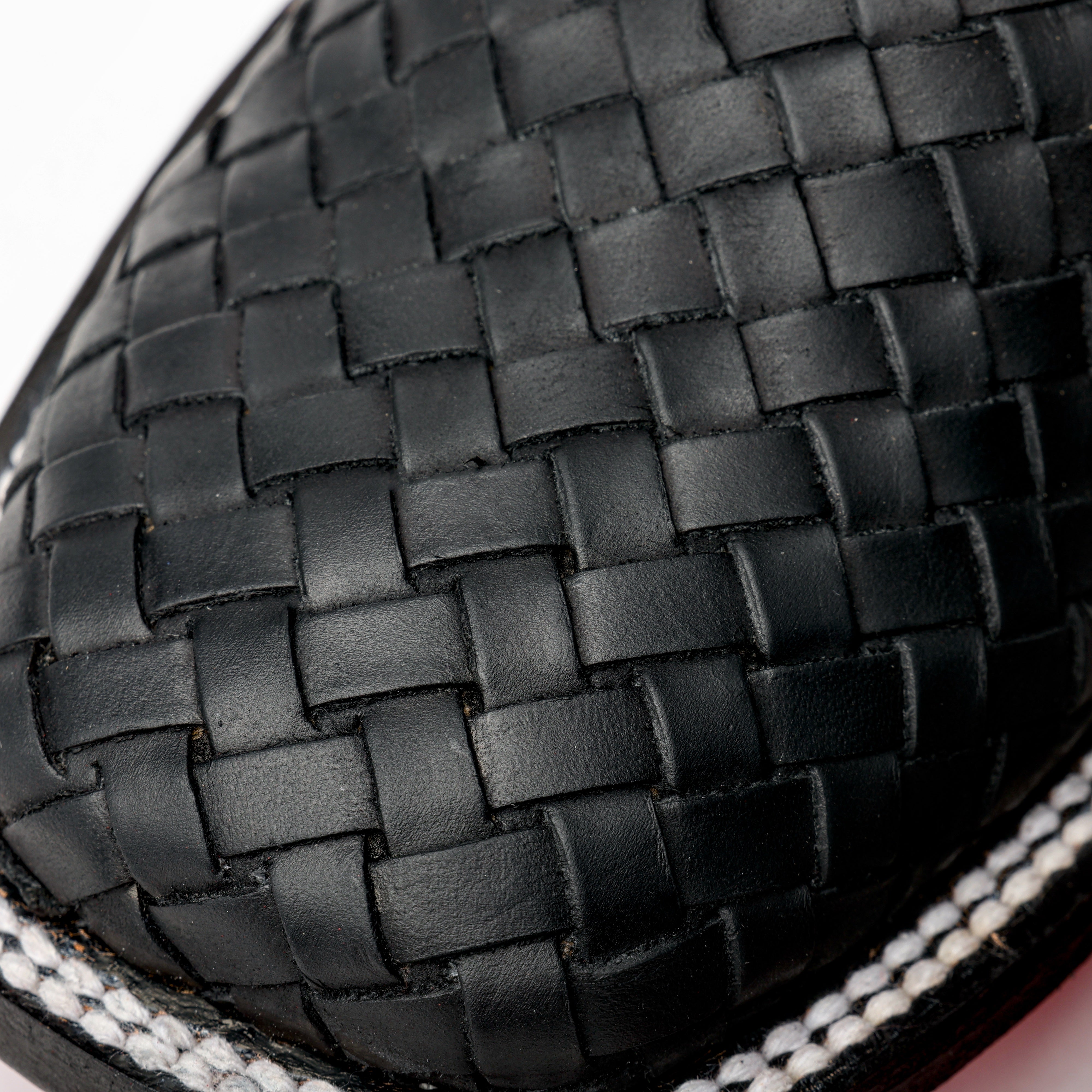 Black Basketweave Leather Square Toe Boots