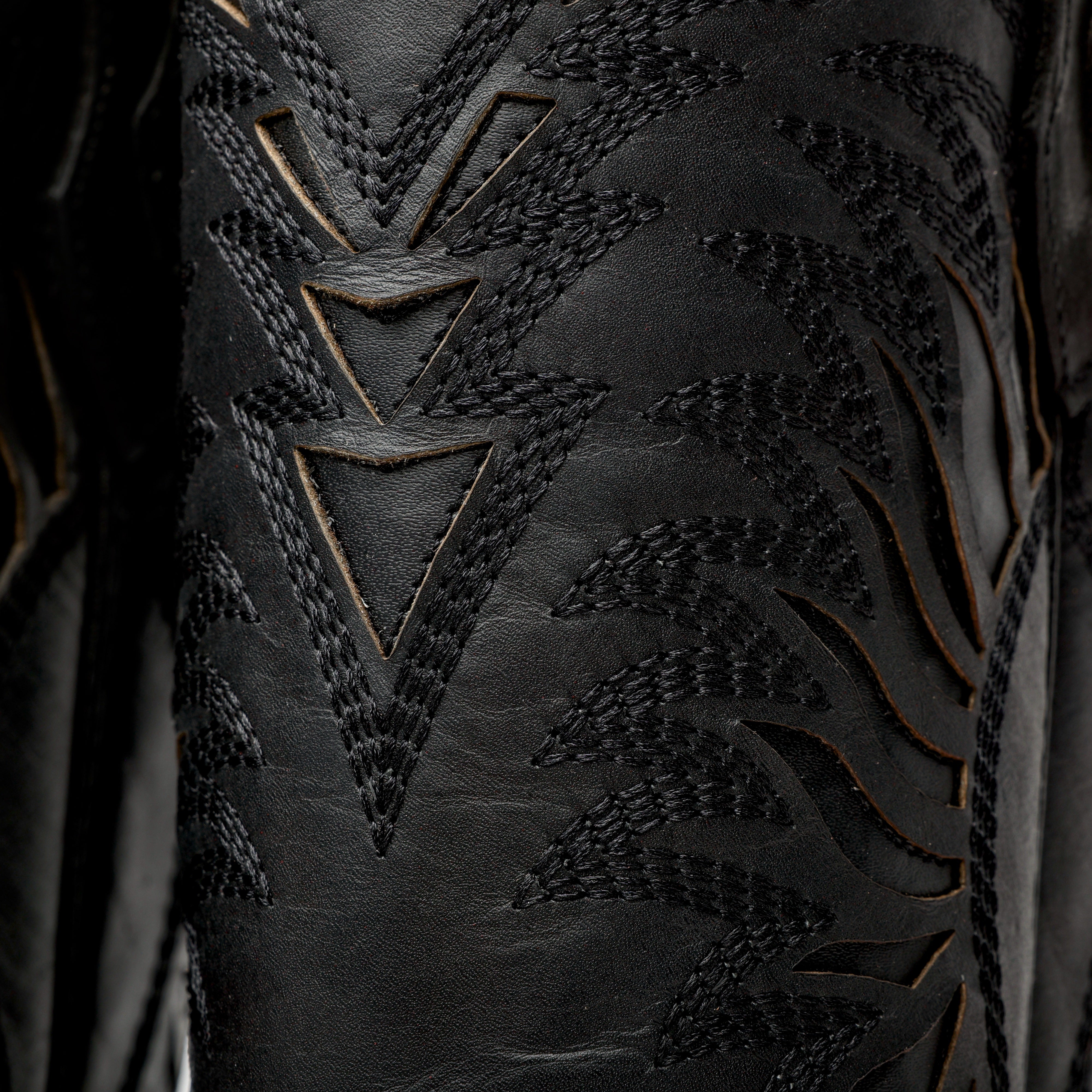 Black Basketweave Leather Square Toe Boots