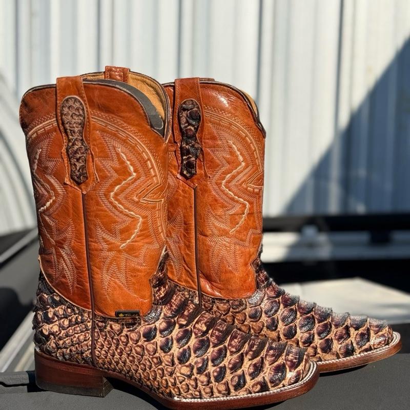 Genuine Python Leather Square Toe Handcrafted Boots