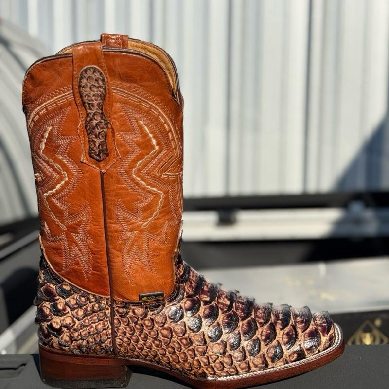 Genuine Python Leather Square Toe Handcrafted Boots