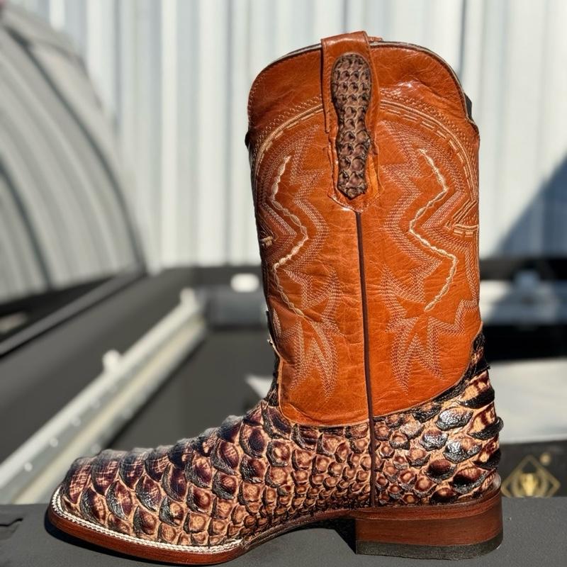 Genuine Python Leather Square Toe Handcrafted Boots