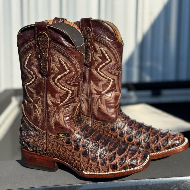 Genuine Python Leather Square Toe Handcrafted Boots