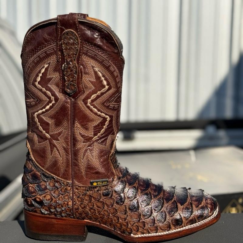 Genuine Python Leather Square Toe Handcrafted Boots