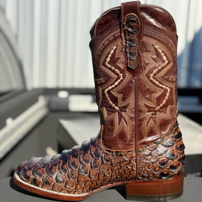 Genuine Python Leather Square Toe Handcrafted Boots