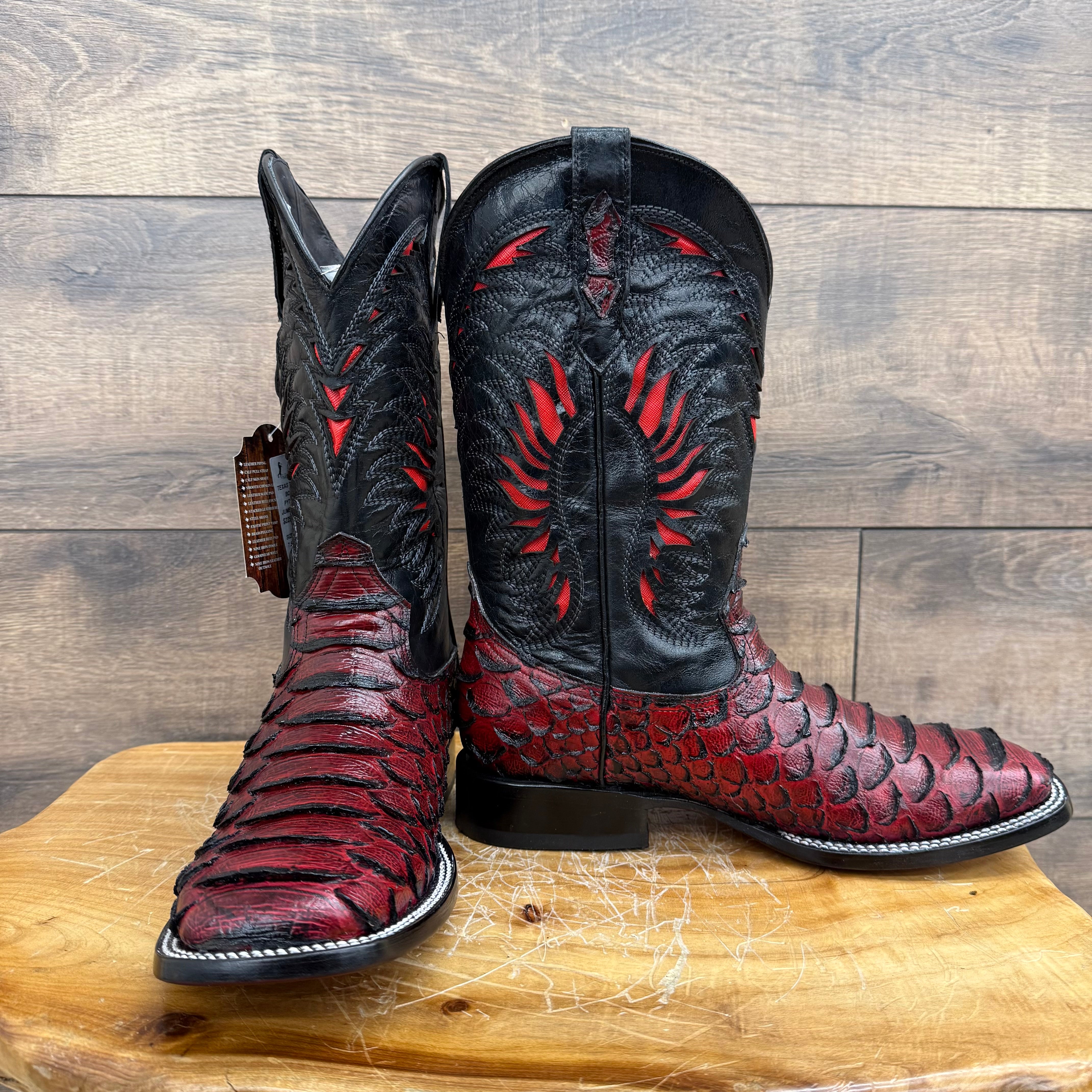 Red Jumbo Python Print Boots
