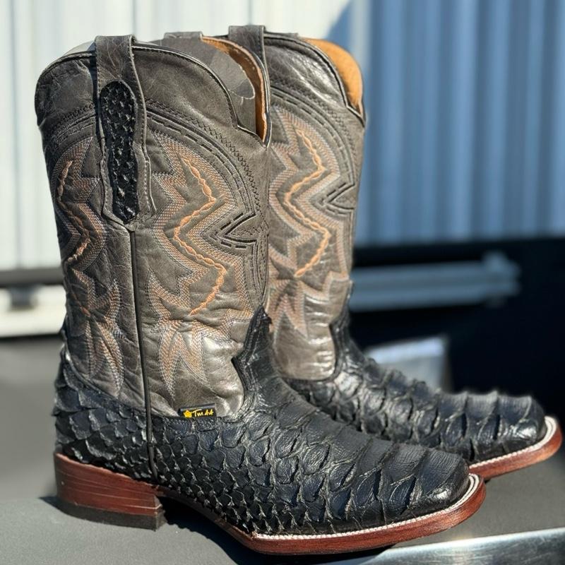 Genuine Python Leather Square Toe Handcrafted Boots