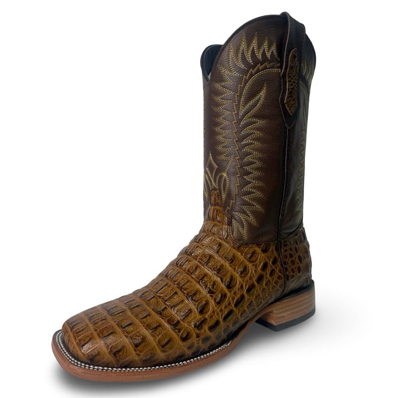 Honey Brown Crocodile-Print Cowboy Boots