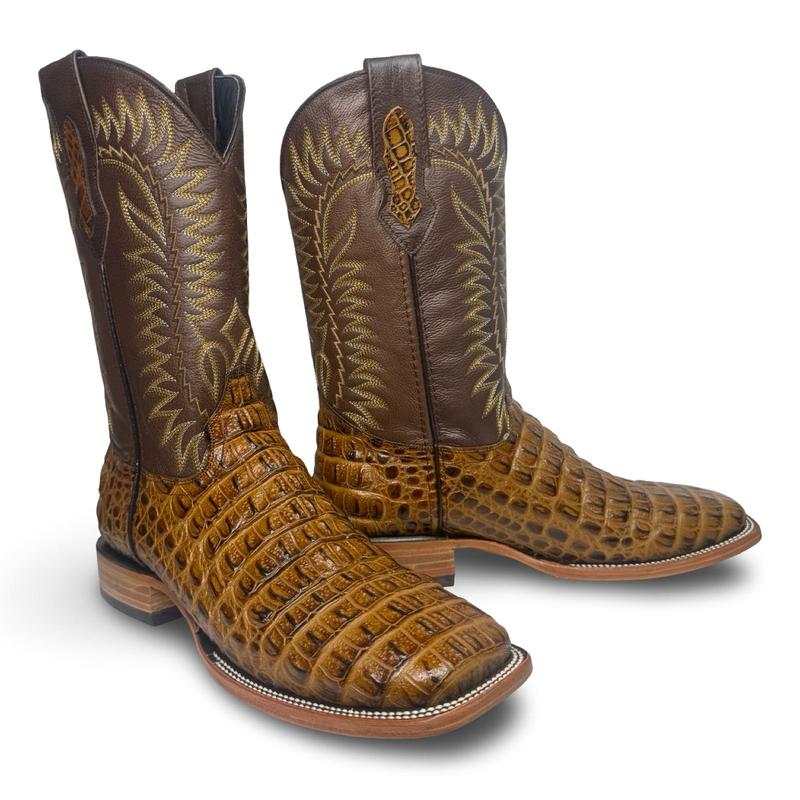 Honey Brown Crocodile-Print Cowboy Boots