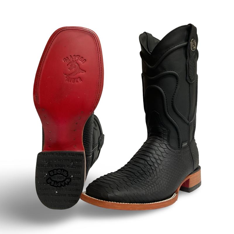 Red Sole Black Python Western Leather Boots