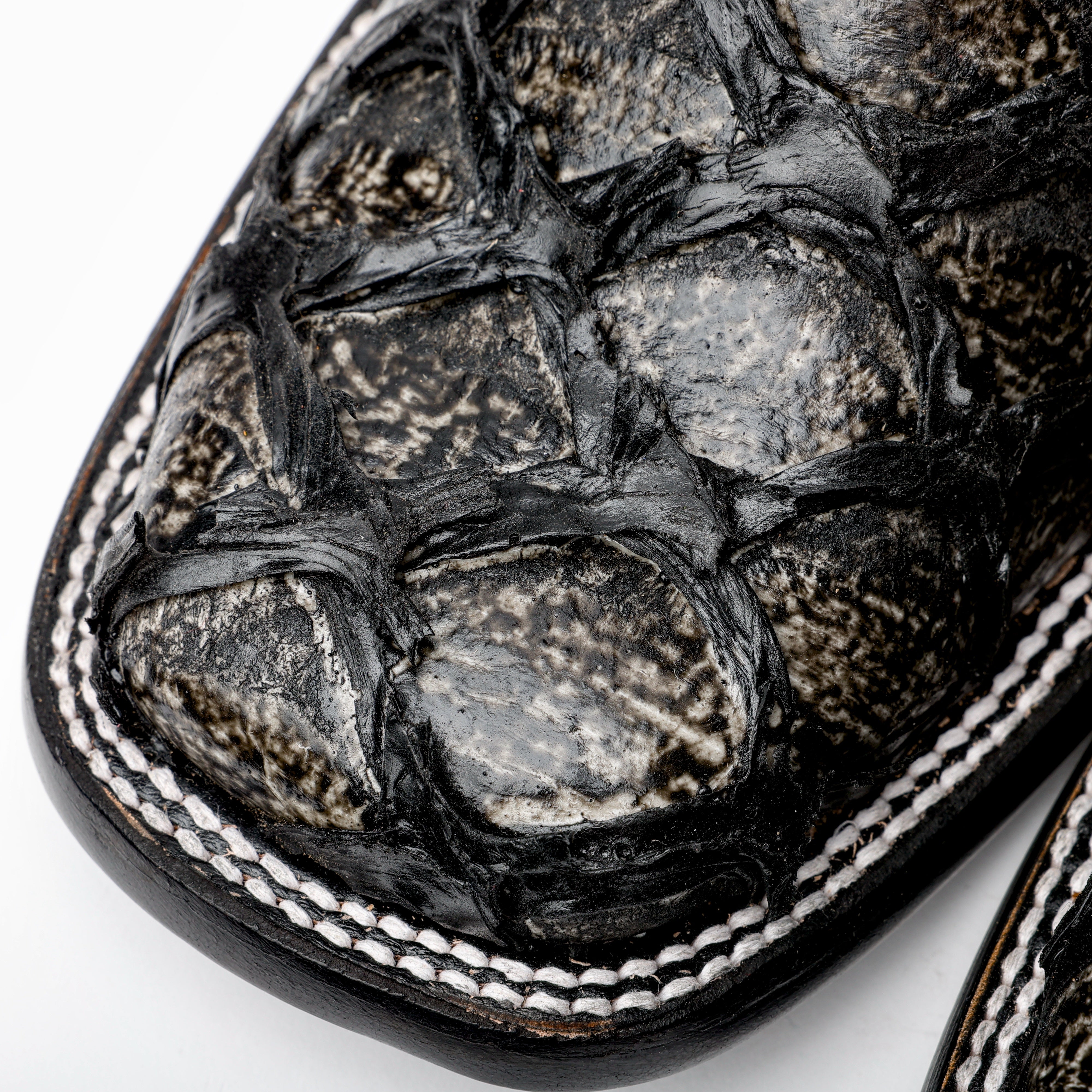 Midnight Grey Jumbo Pirarucu Square Toe Leather Boots