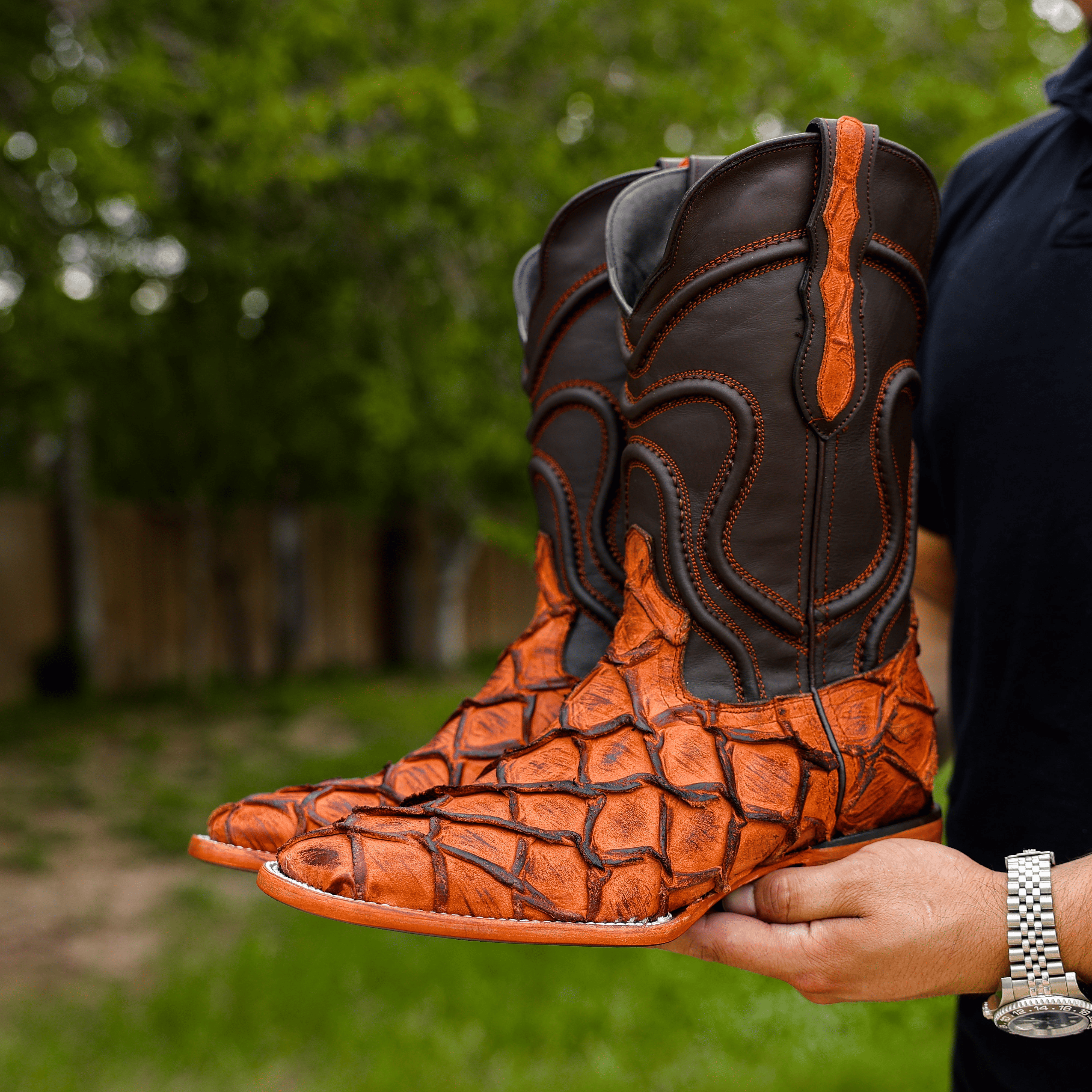 Matte Rustic Cognac Pirarucu Leather Boots