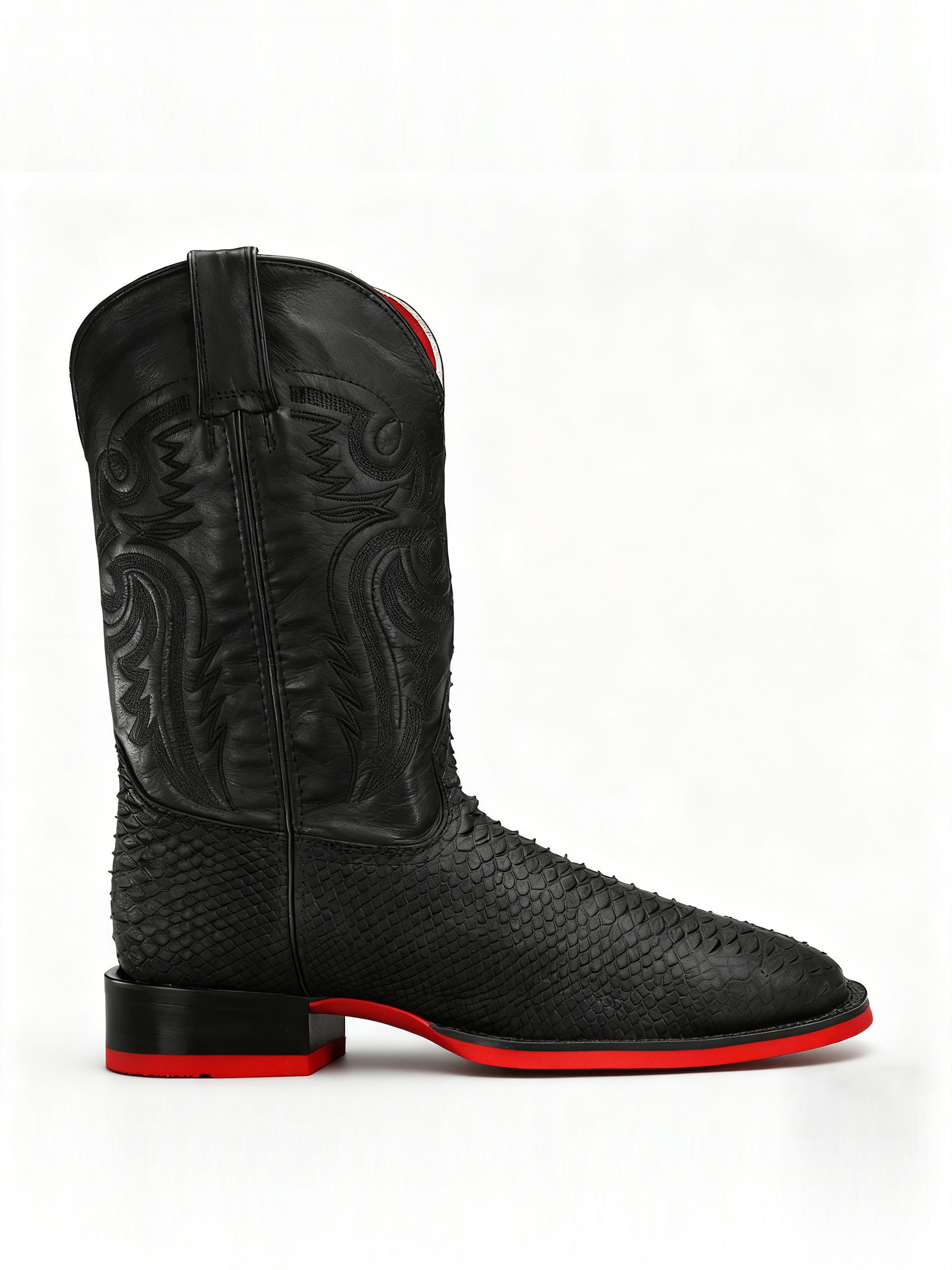 Matte Black Python Square Toe