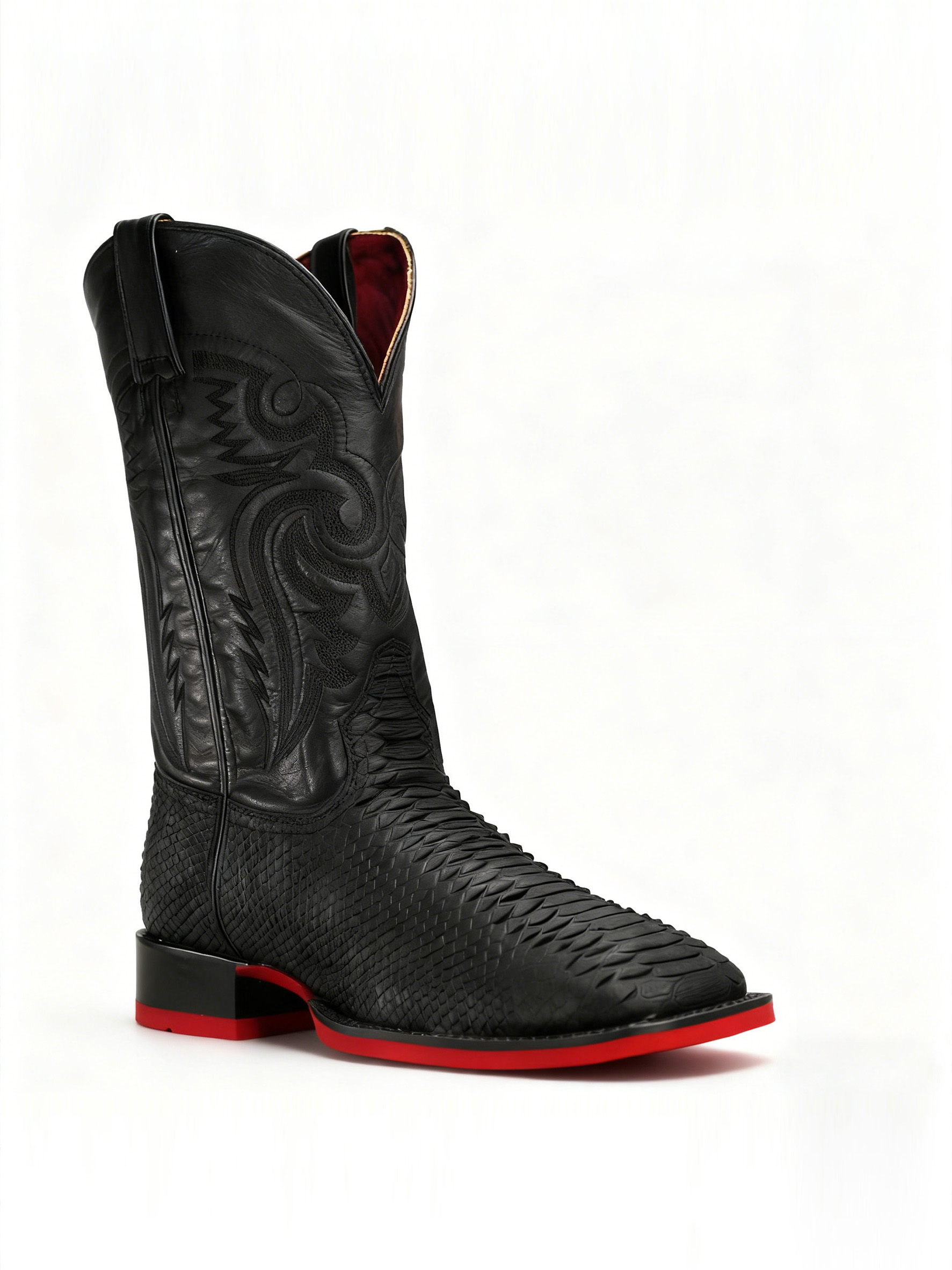 Matte Black Python Square Toe