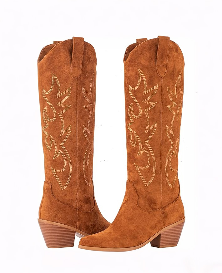 Classic Embroidered Chunky Heel Cowgirl Boots