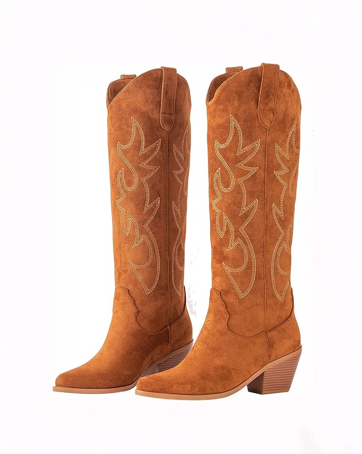 Classic Embroidered Chunky Heel Cowgirl Boots
