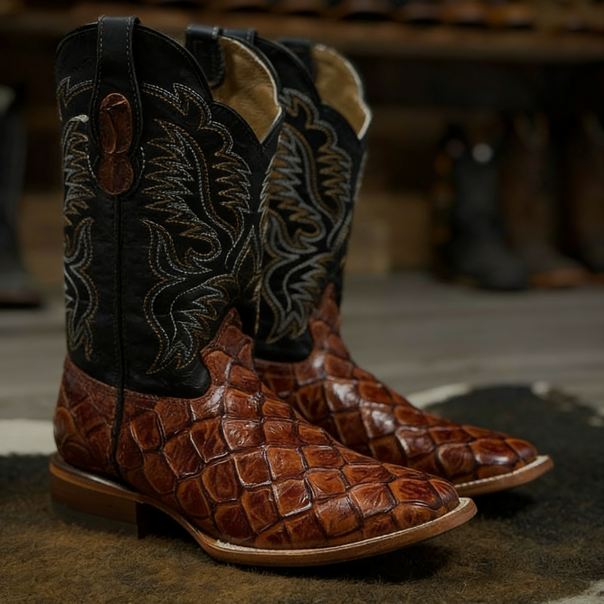 Men's Fish Print Western Boots