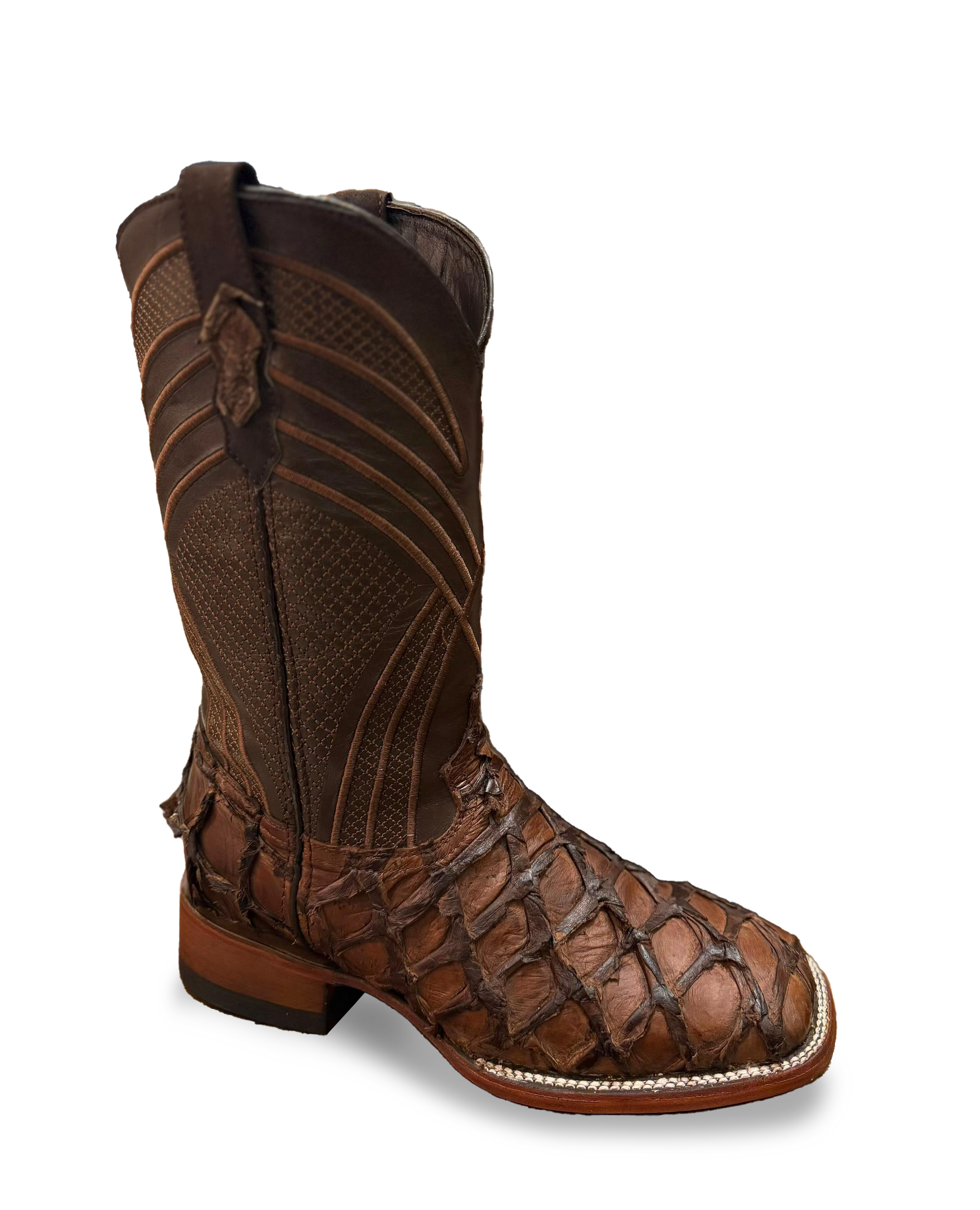 Chocolate Brown Pirarucu Square Toe Cowboy Boot