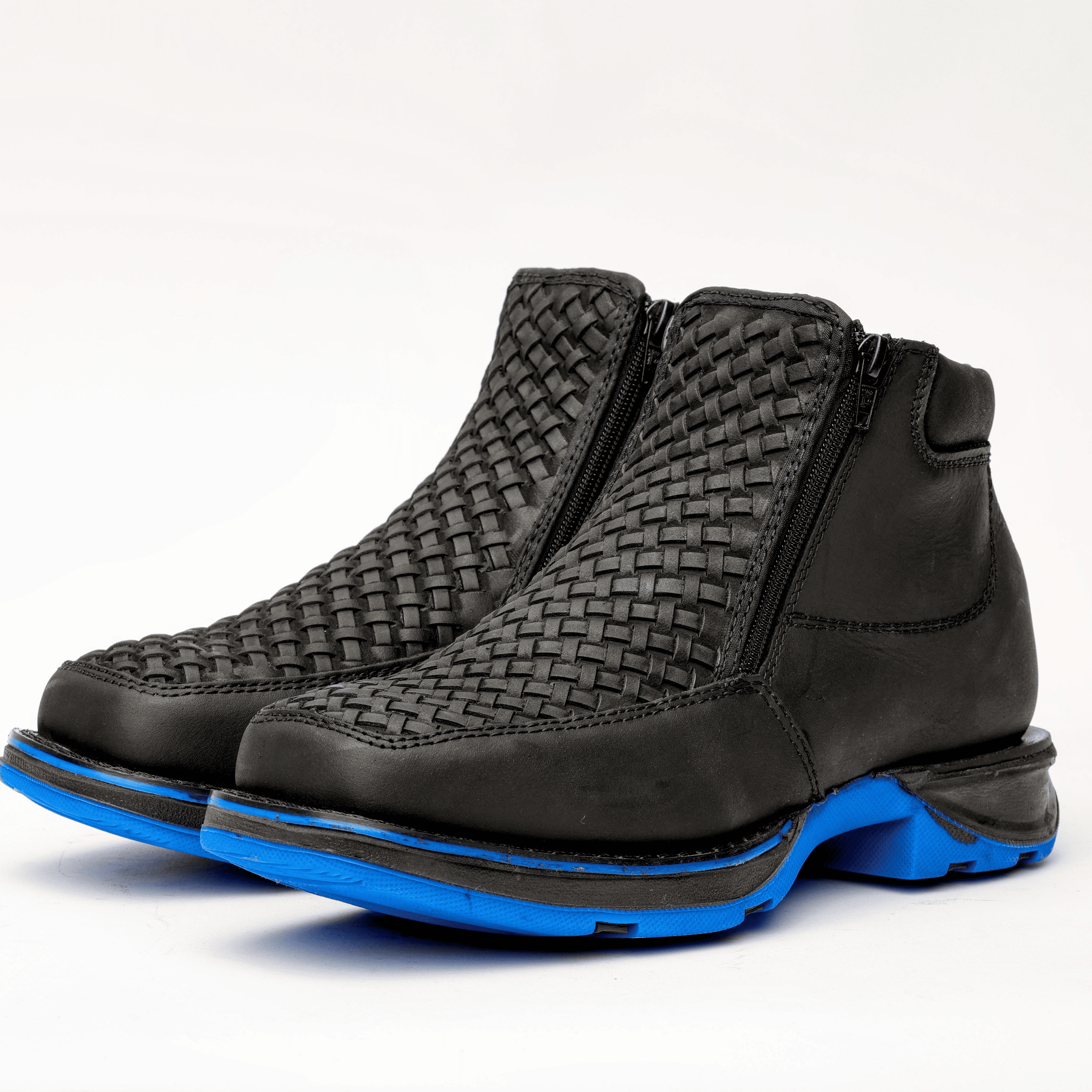 Black Basketweave 3D Lightweight Soles Leather Ankle Boots