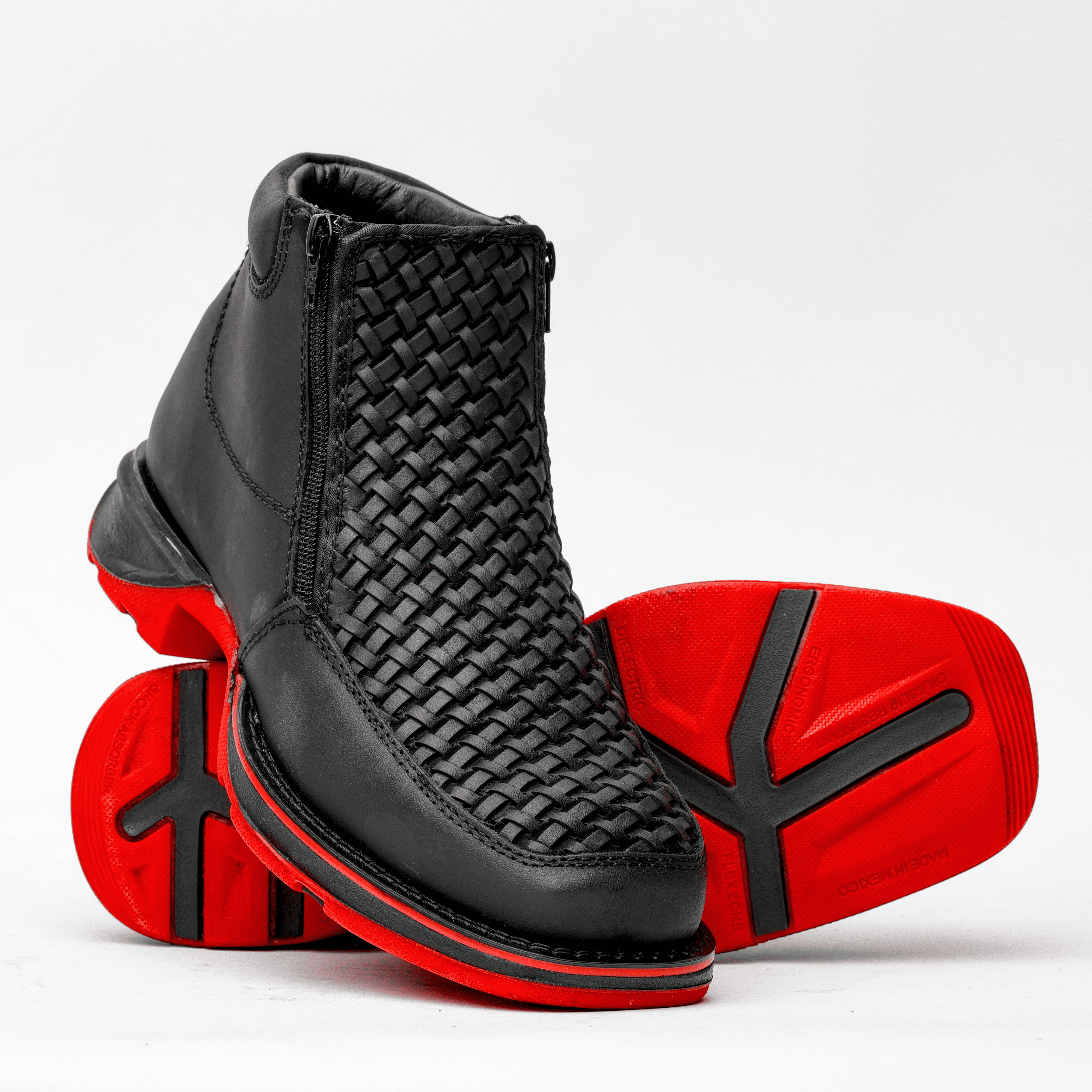 Black Basketweave 3D Lightweight Soles Leather Ankle Boots