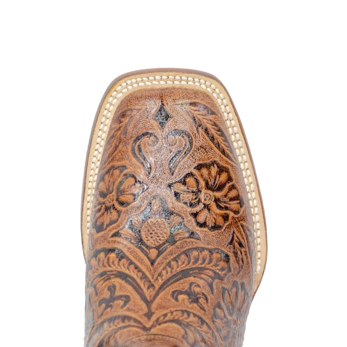 Women's Hand Tooled Floral Western Boots - Broad Square Toe
