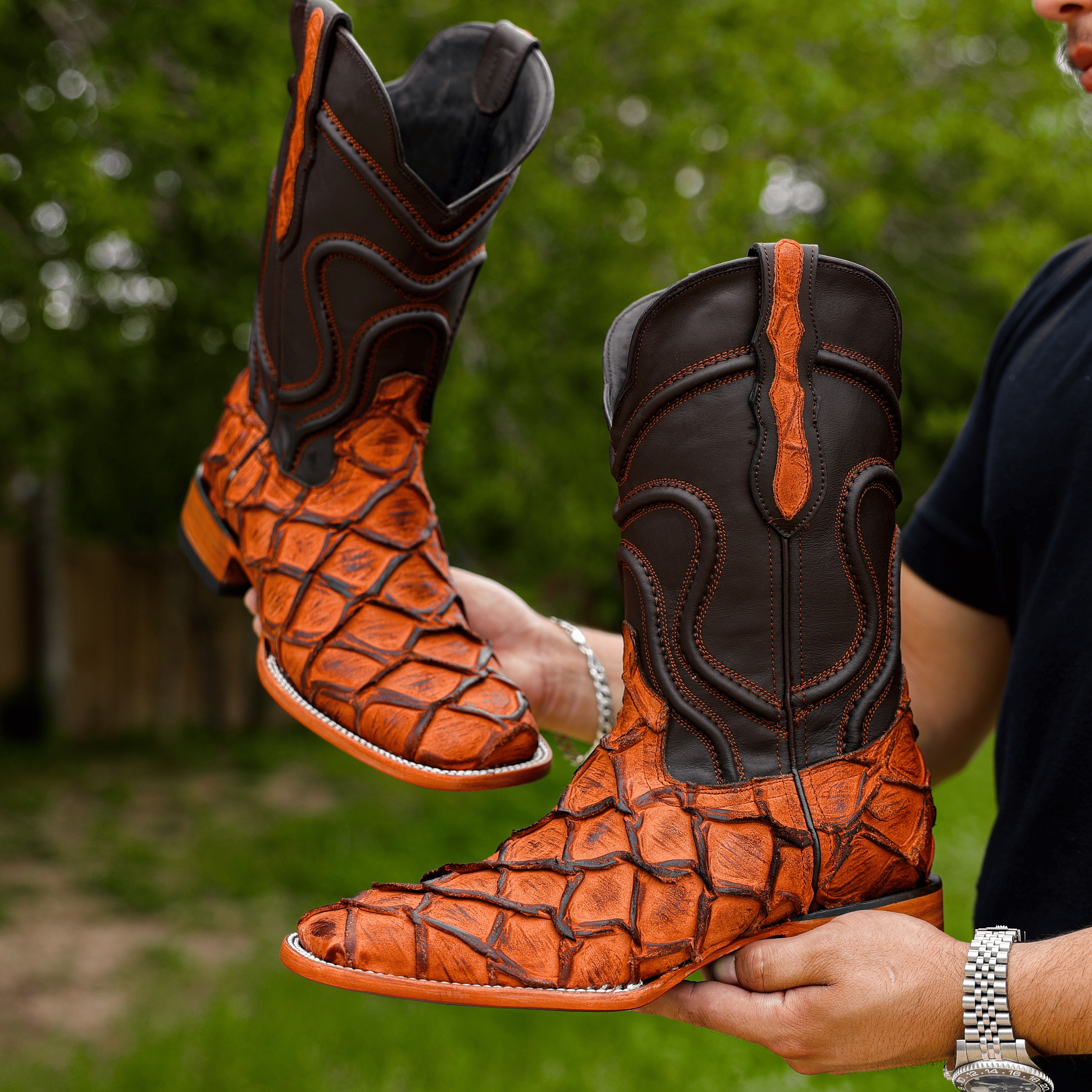 Matte Rustic Cognac Pirarucu Leather Boots