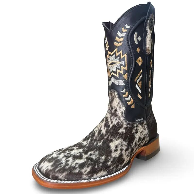 Cowhair-Patterned Genuine Leather Embroidered Cowboy Boots