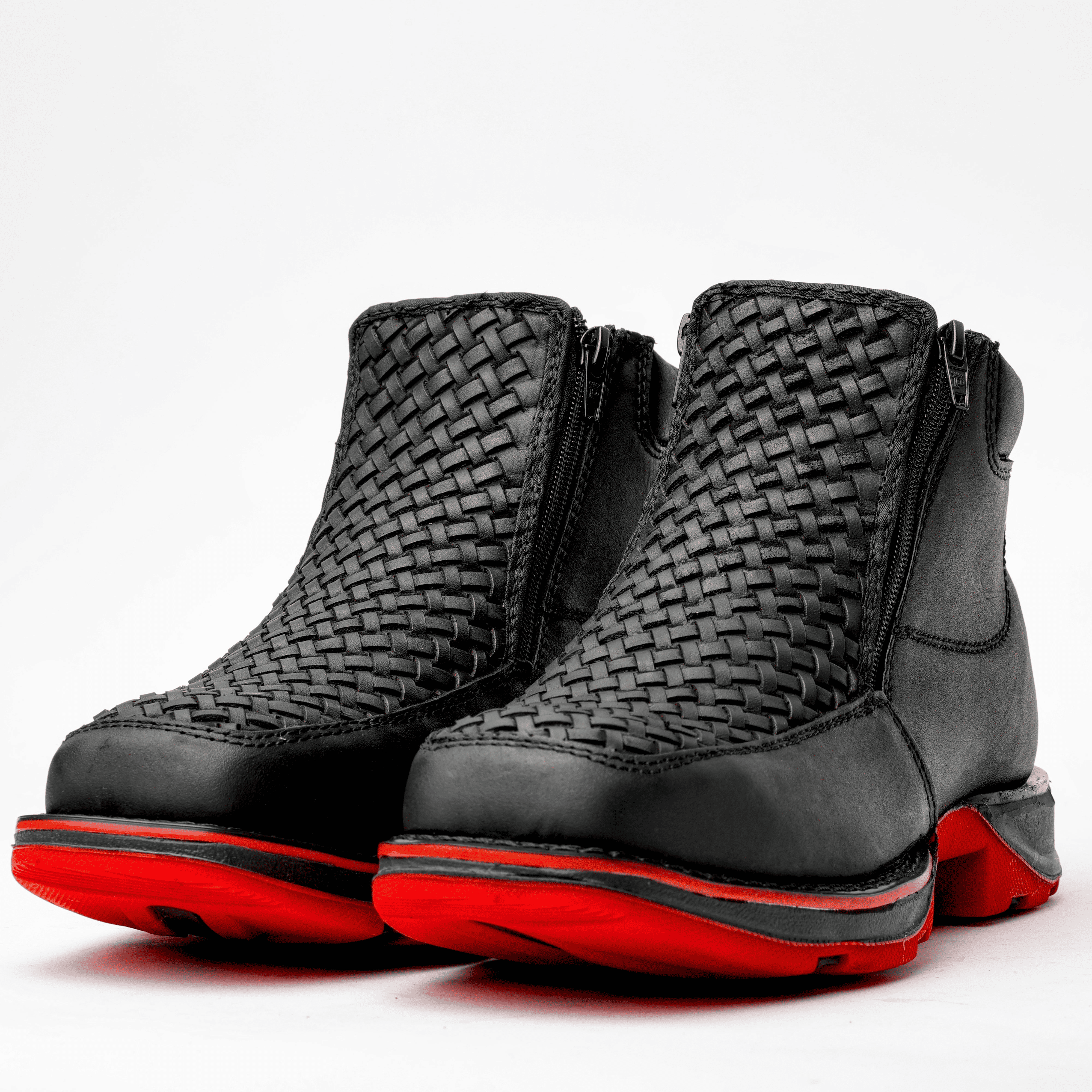 Black Basketweave 3D Lightweight Soles Leather Ankle Boots