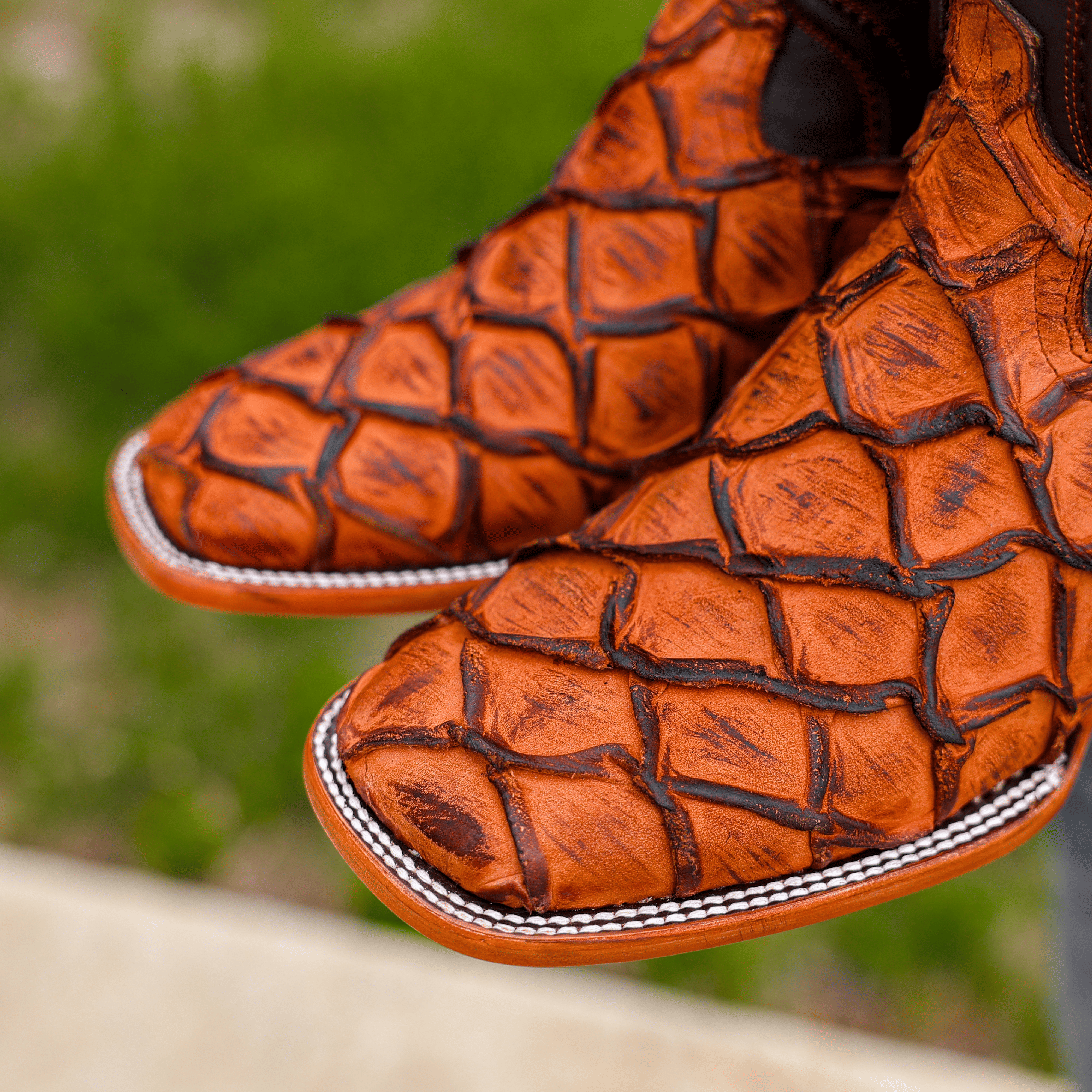 Matte Rustic Cognac Pirarucu Leather Boots