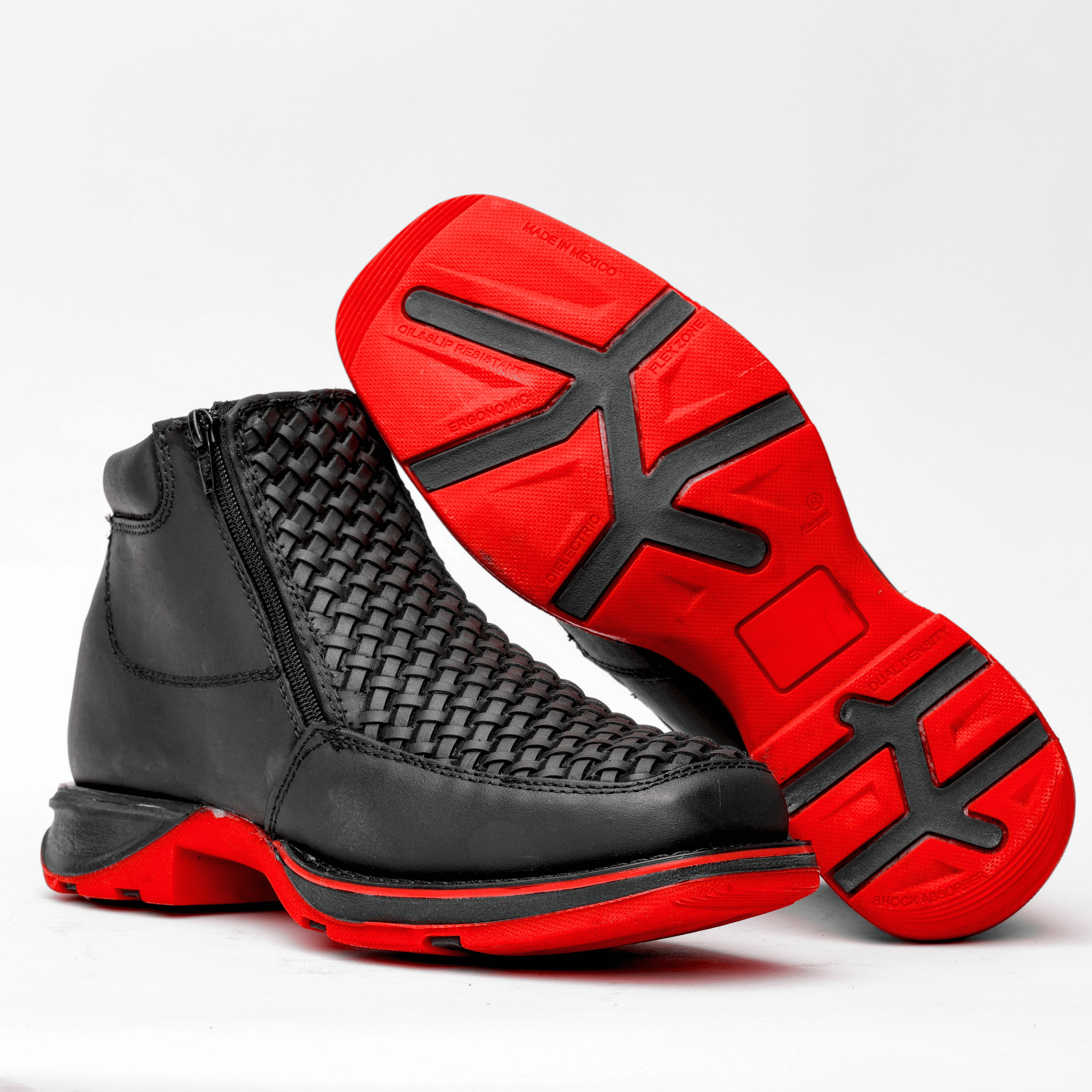 Black Basketweave 3D Lightweight Soles Leather Ankle Boots