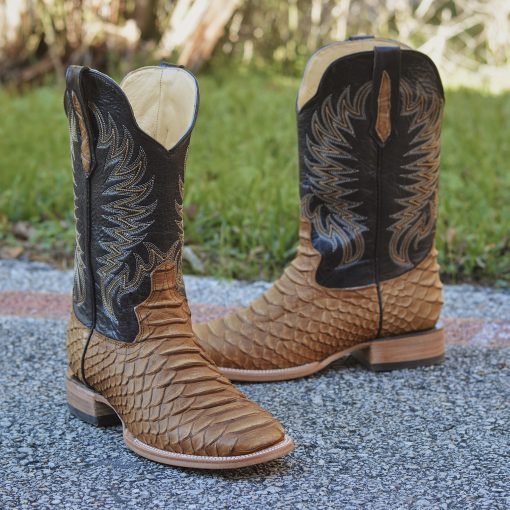 Men Print Jumbo Python Matte Honey Square Toe Boots