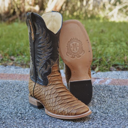 Men Print Jumbo Python Matte Honey Square Toe Boots