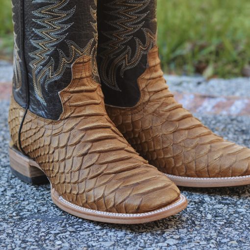 Men Print Jumbo Python Matte Honey Square Toe Boots