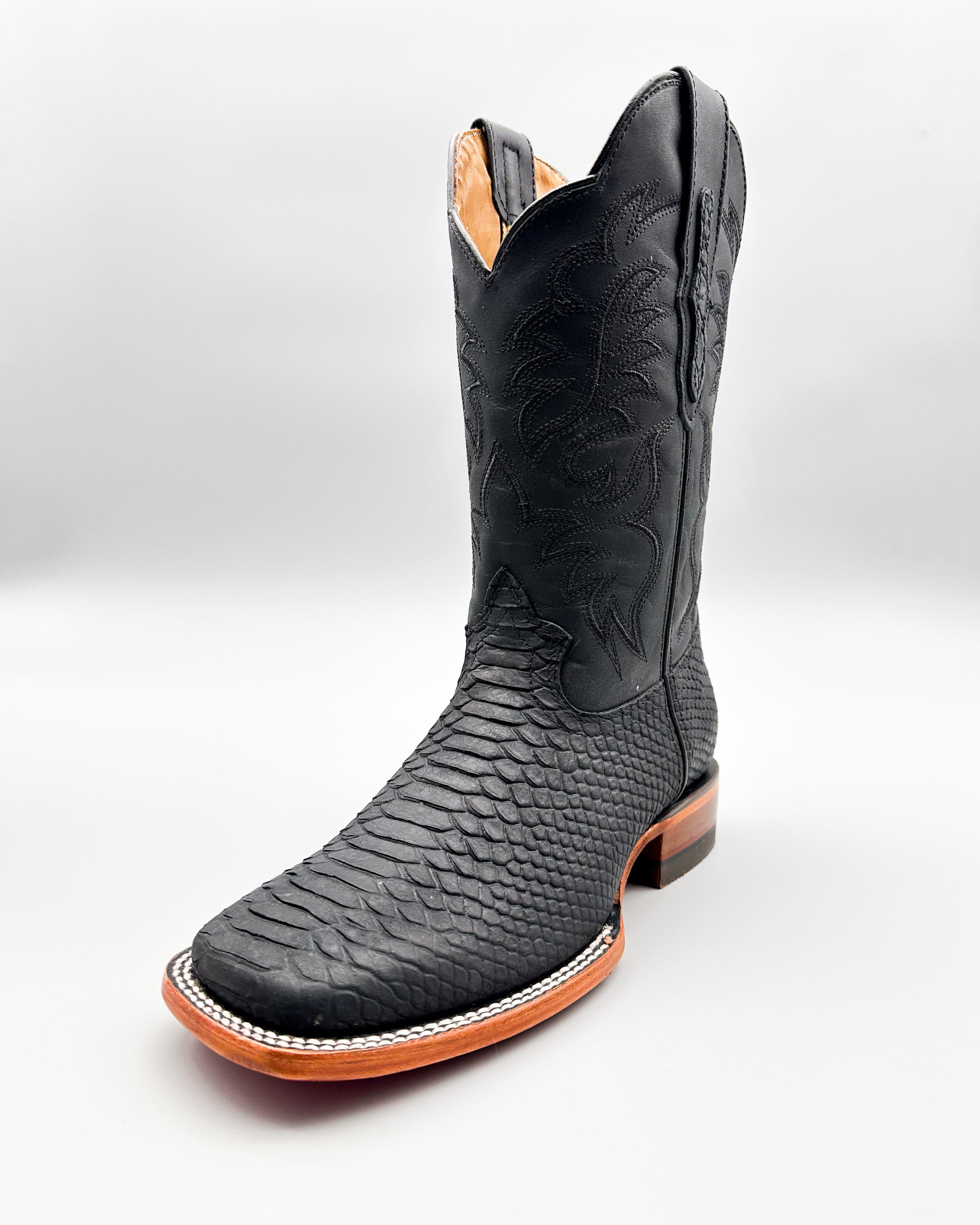 Matte Black Python Cowboy Boot