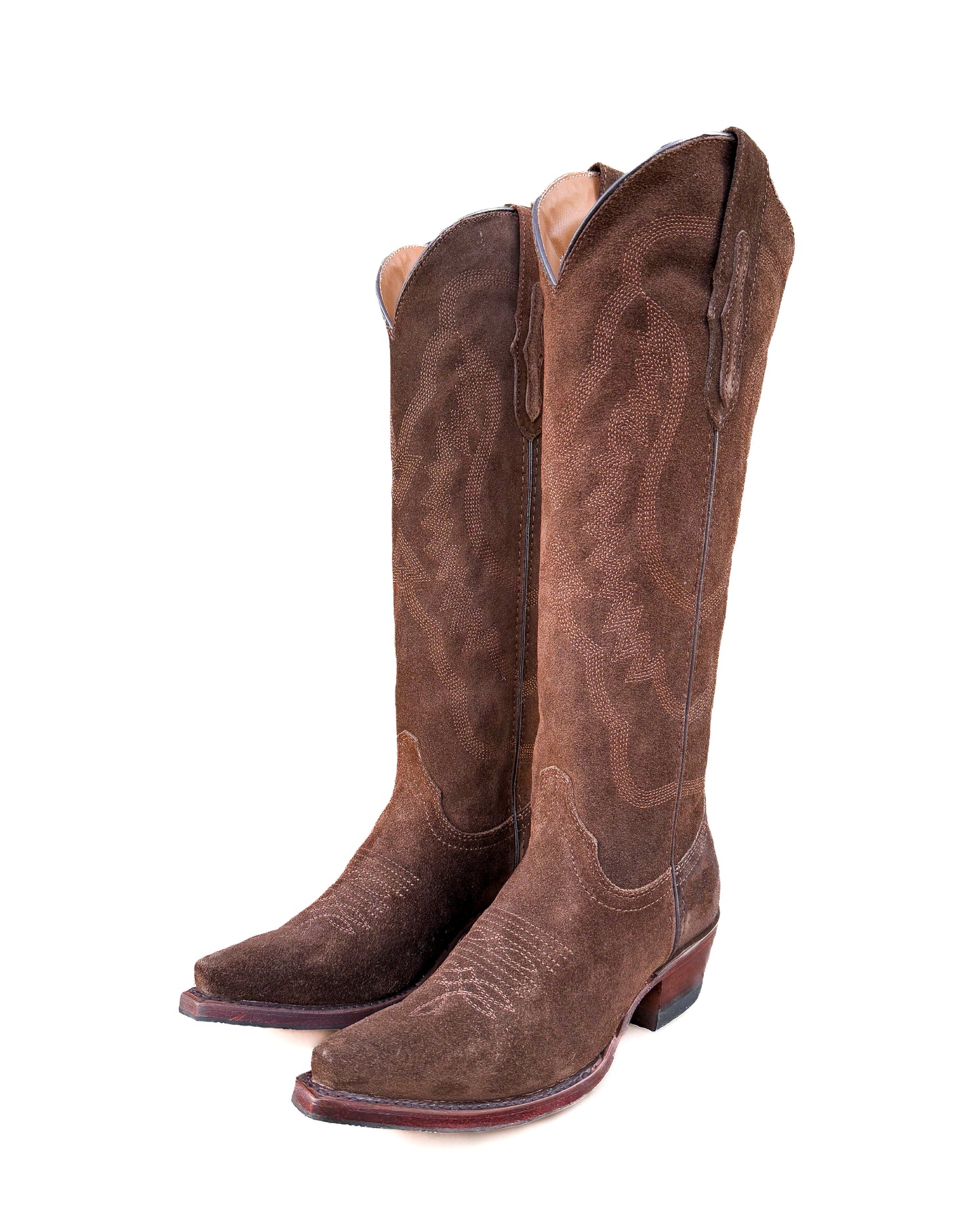 Seude Tall Brown  Wide Calf Snip Toe Cowgirl Boot