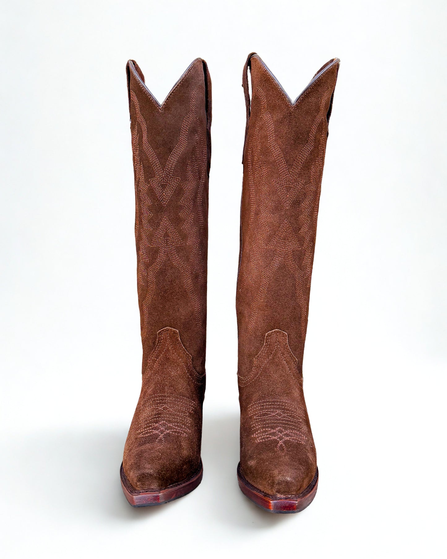 Seude Tall Brown  Wide Calf Snip Toe Cowgirl Boot