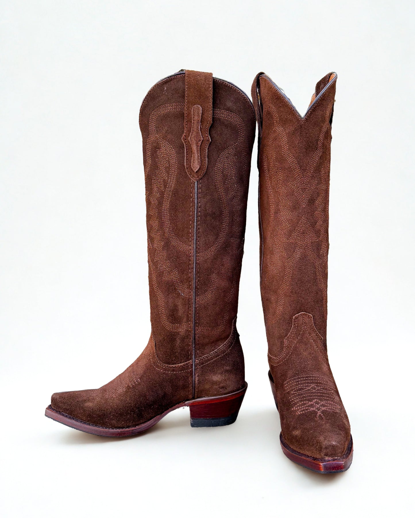 Seude Tall Brown  Wide Calf Snip Toe Cowgirl Boot