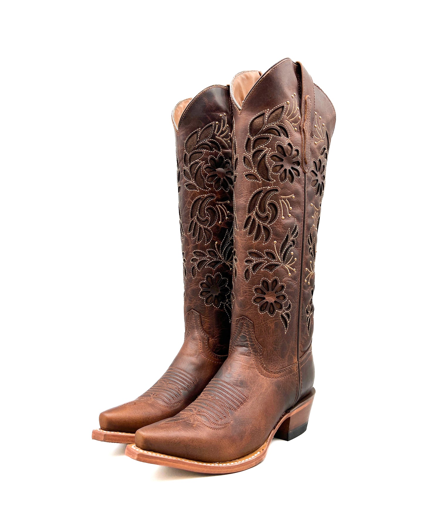 Cowgirl Boot Tall Floral Brown