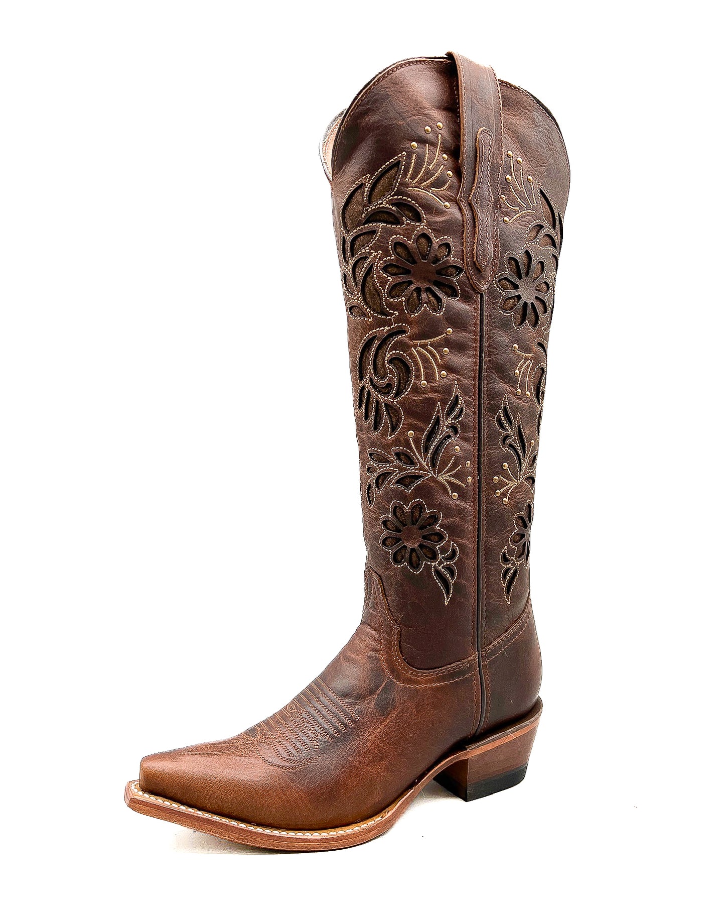 Cowgirl Boot Tall Floral Brown